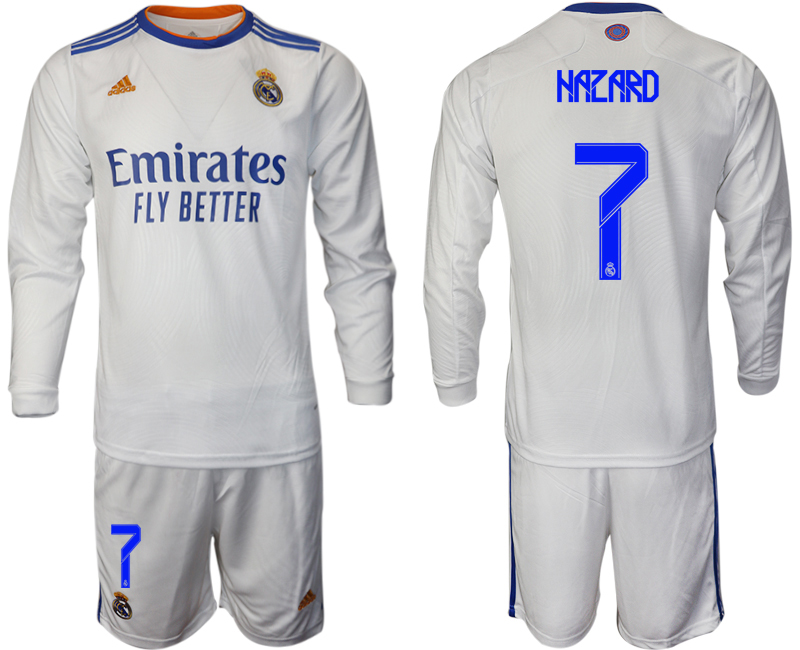 Men 2021-2022 Club Real Madrid home white Long Sleeve #7 Soccer Jersey1